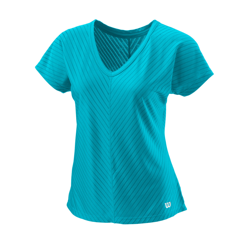 WOMEN'S TENNIS TRAINING V-NECK T-SHIRT II - SCUBA BLUE - WilsonME
